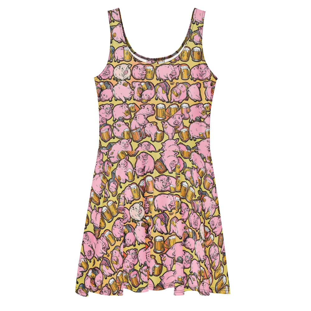 Brew And Oink on Skater Dress — Front