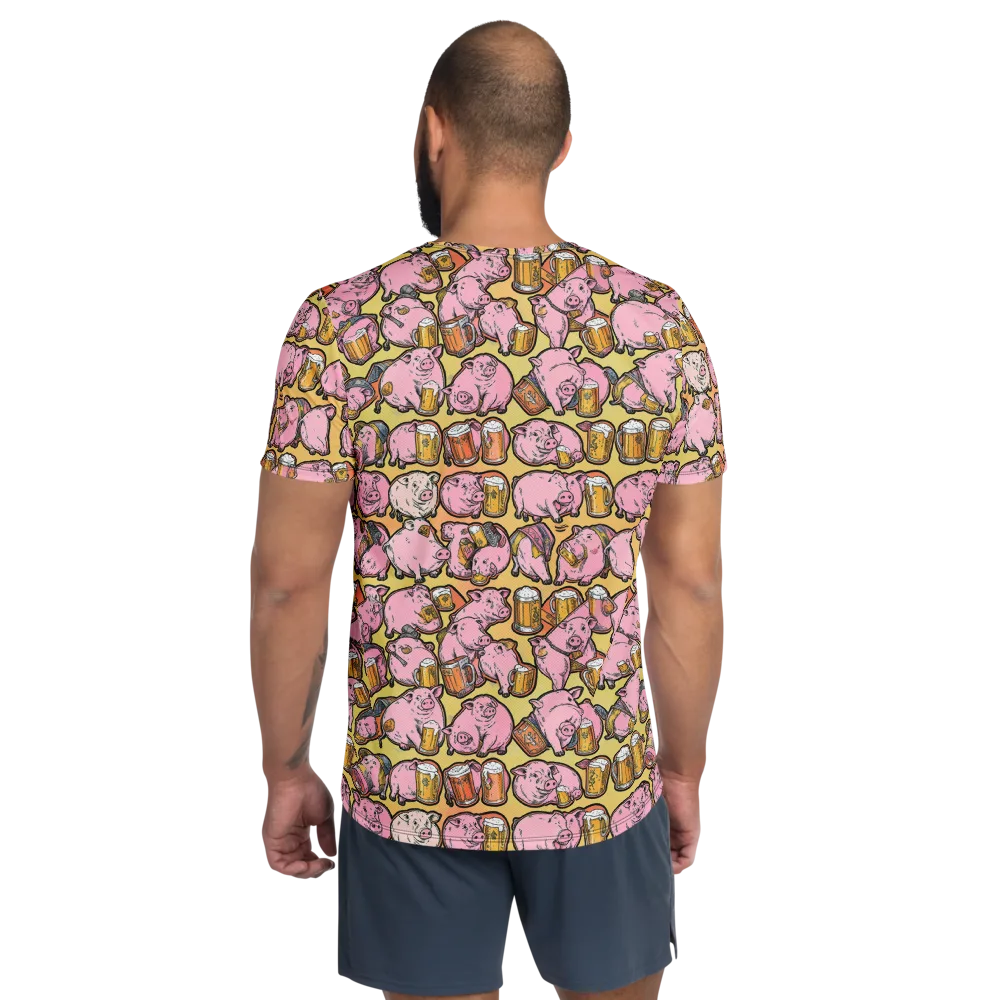 Brew And Oink on Men's Athletic T-Shirt — Back