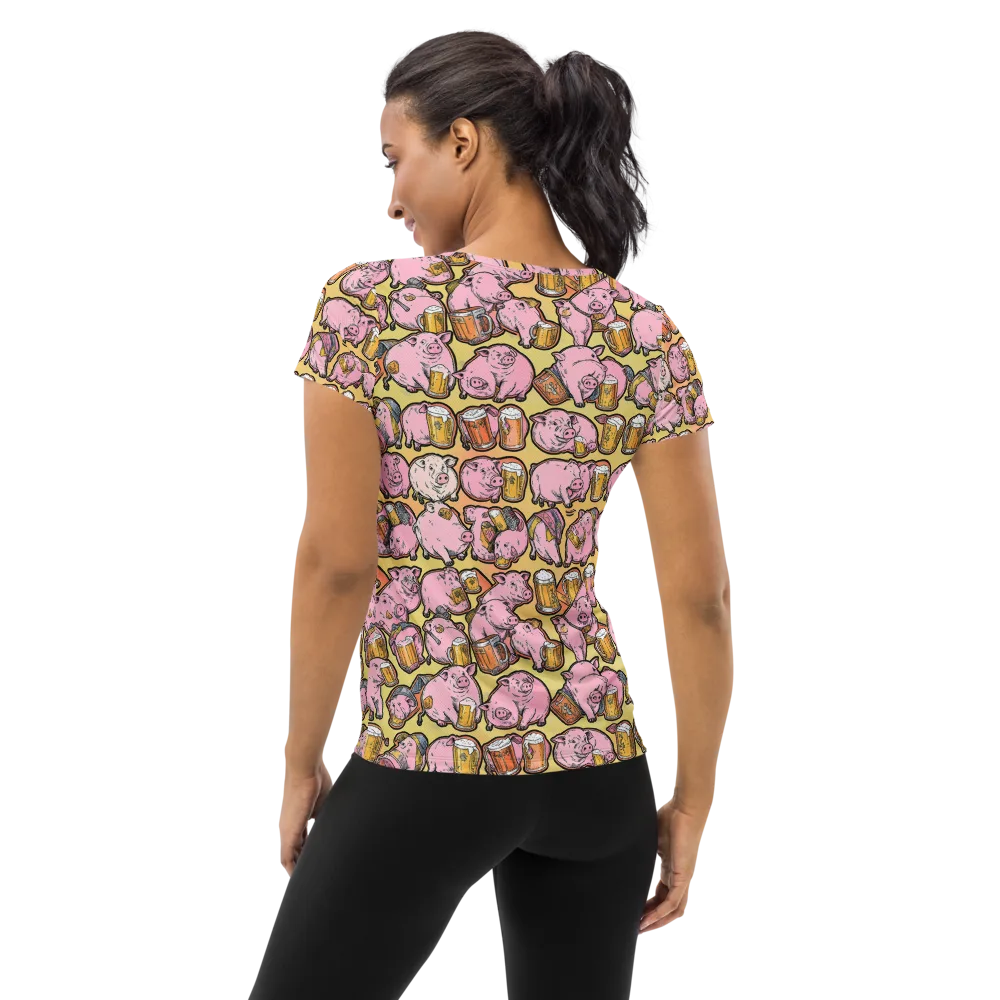 Brew And Oink on Women's Athletic T-Shirt — Back