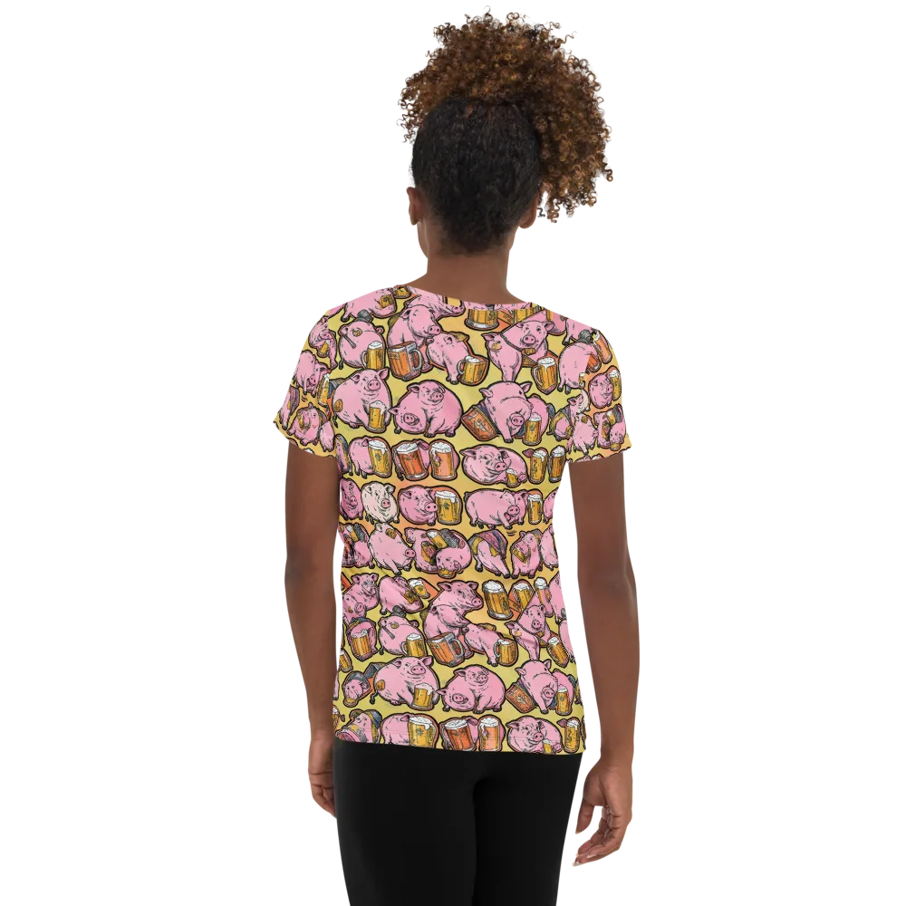 Brew And Oink on Women's Athletic T-Shirt — Back