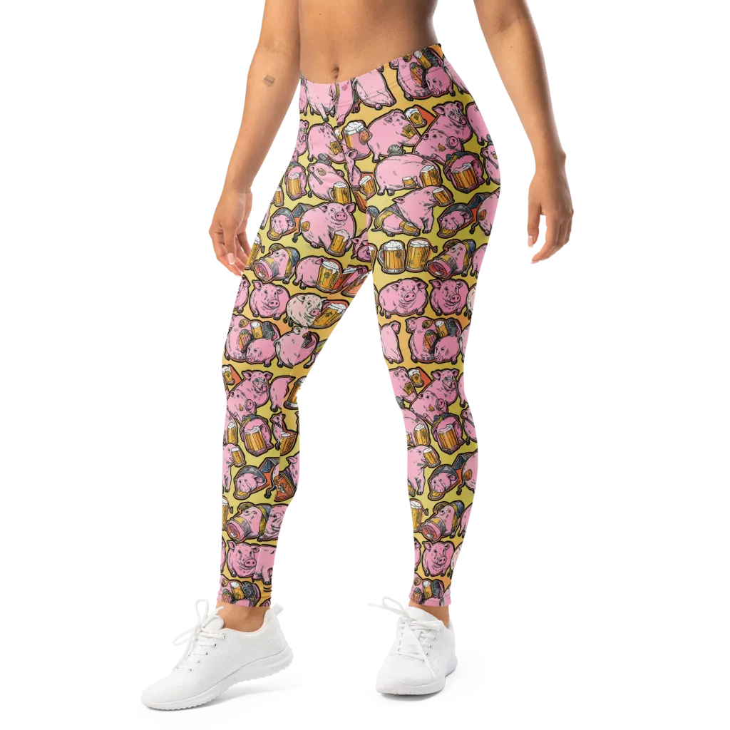 Brew And Oink on Leggings — Left Front