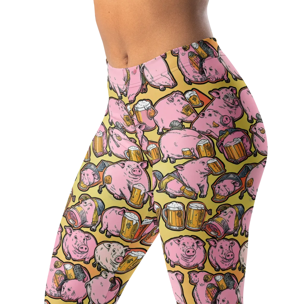 Brew And Oink on Leggings — Left Front