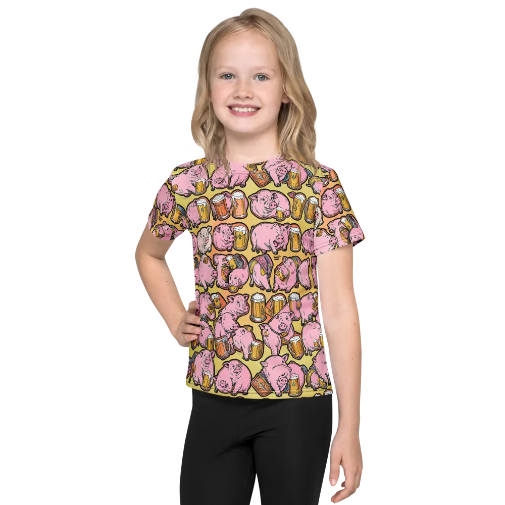 Brew And Oink on Kids Crew Neck T-Shirt — Front