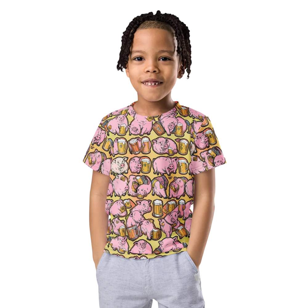 Brew And Oink on Kids Crew Neck T-Shirt — Front