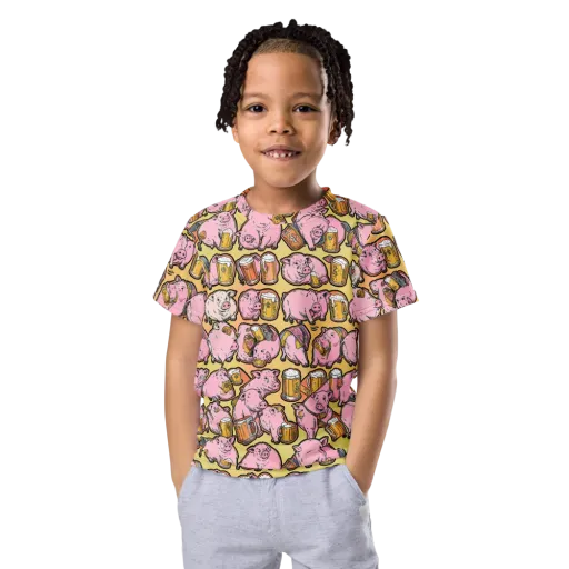Brew And Oink on a Kids Crew Neck T-Shirt