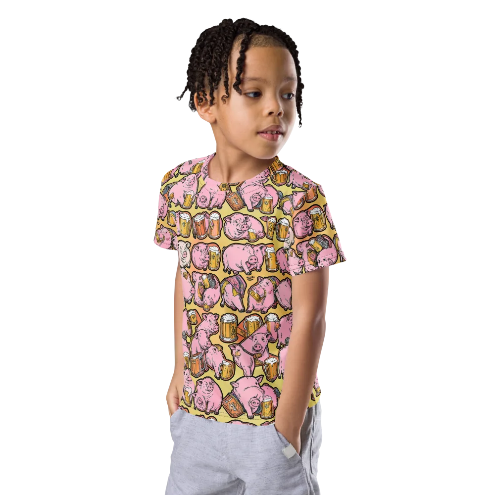 Brew And Oink on Kids Crew Neck T-Shirt — Left Front
