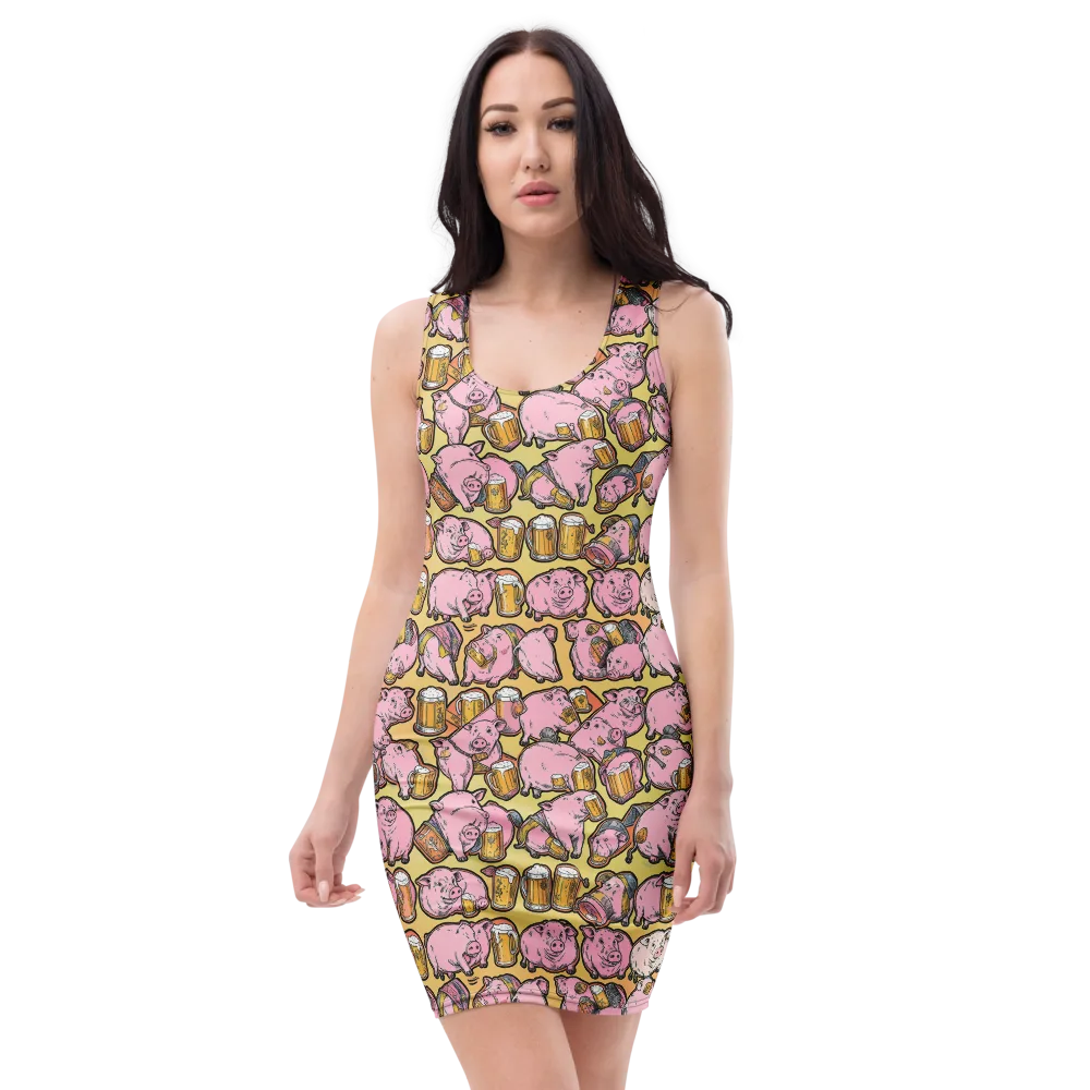 Brew And Oink on Bodycon Dress — Front