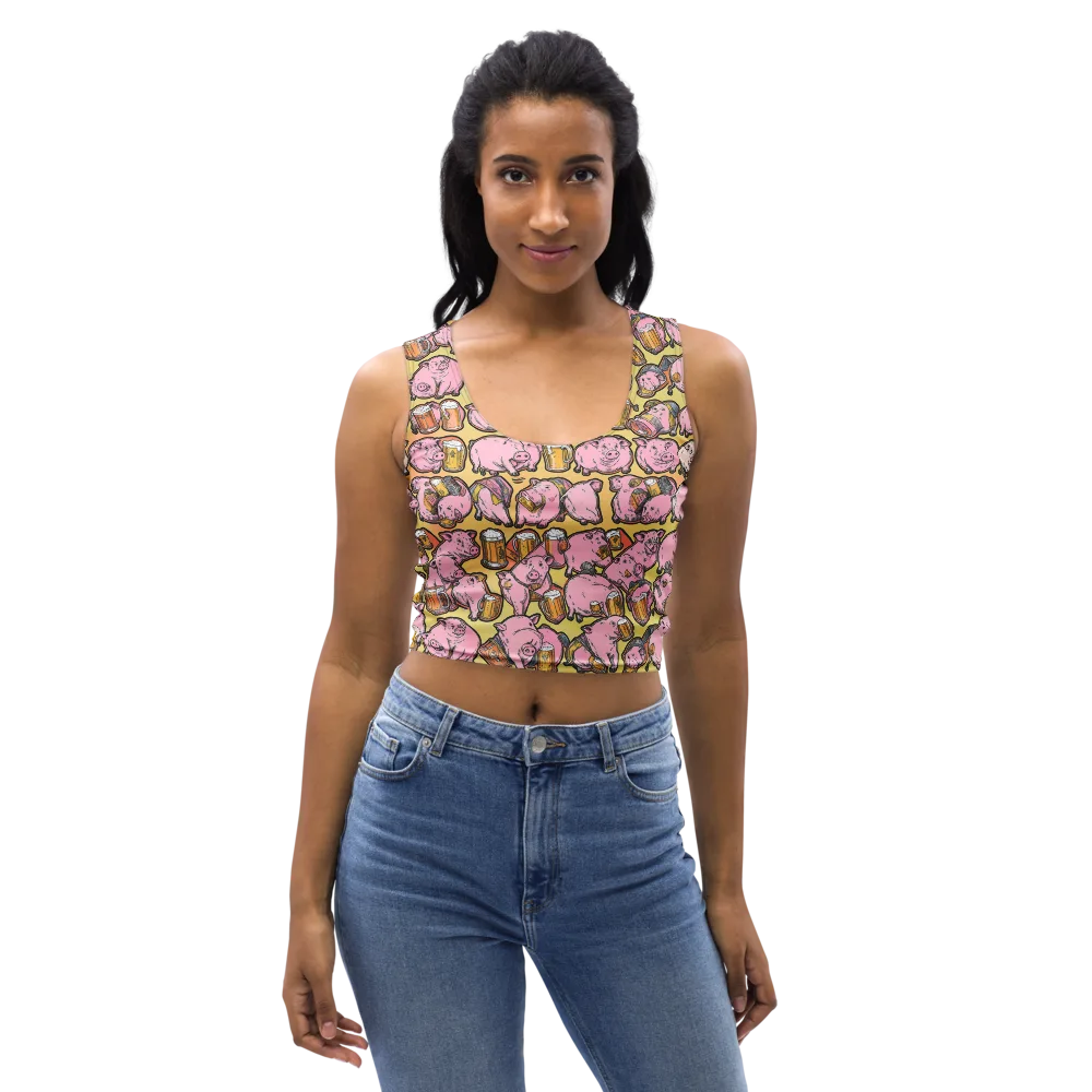 Brew And Oink on Crop Top — Front