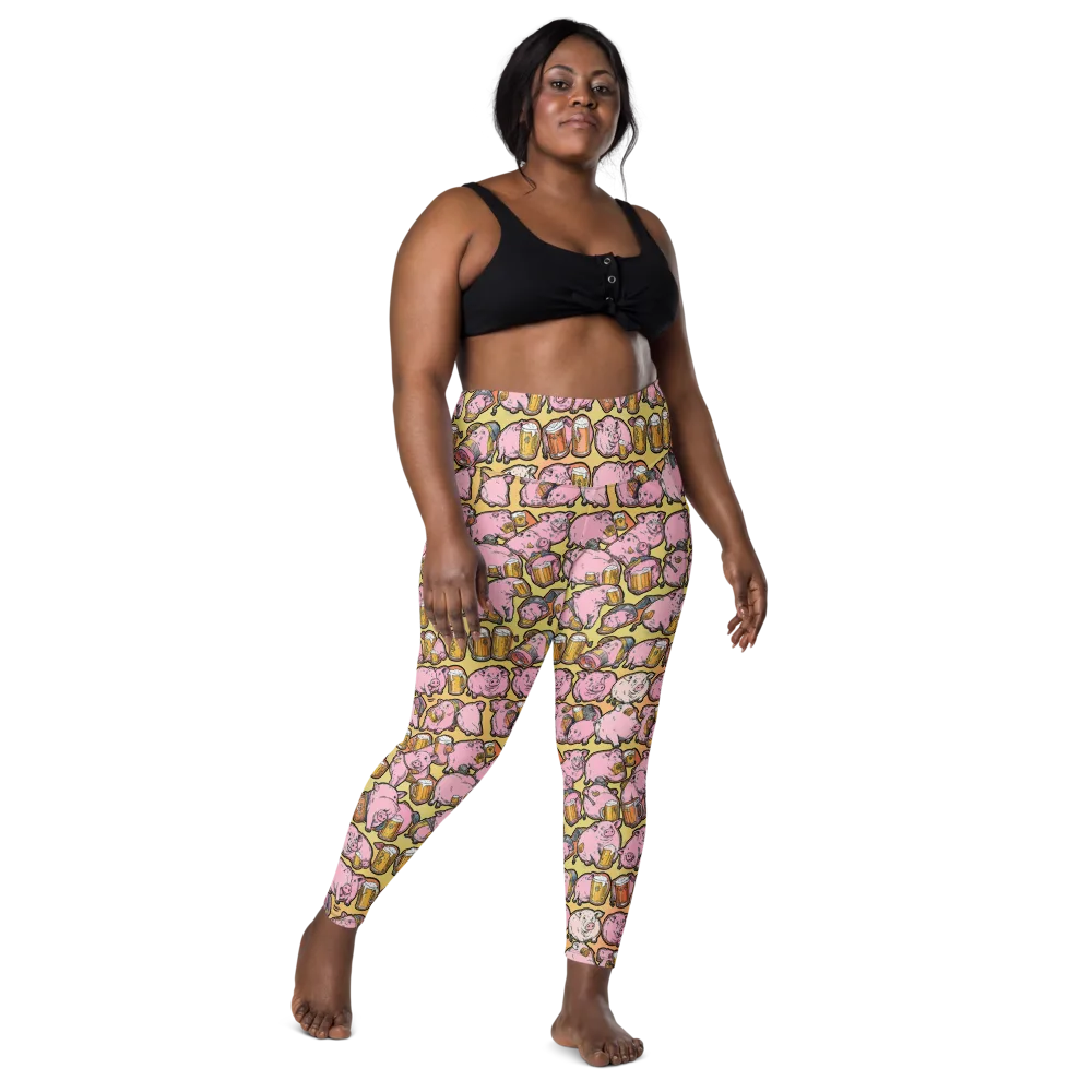 Brew And Oink on Leggings with Pockets — Front