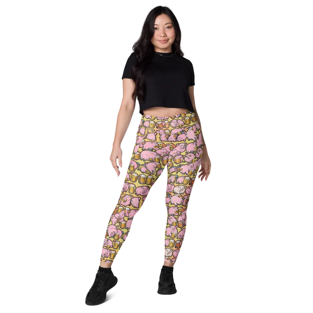 Brew And Oink on Leggings with Pockets — Front