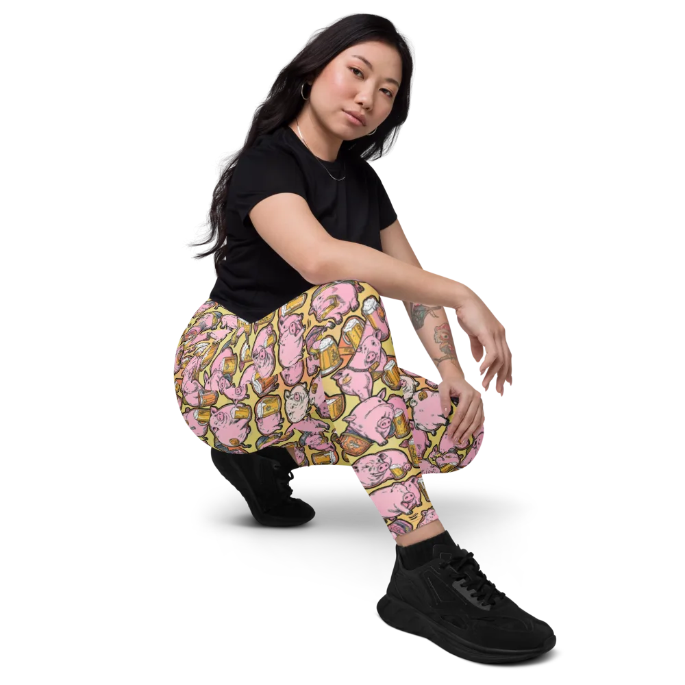 Brew And Oink on Leggings with Pockets — Right Front