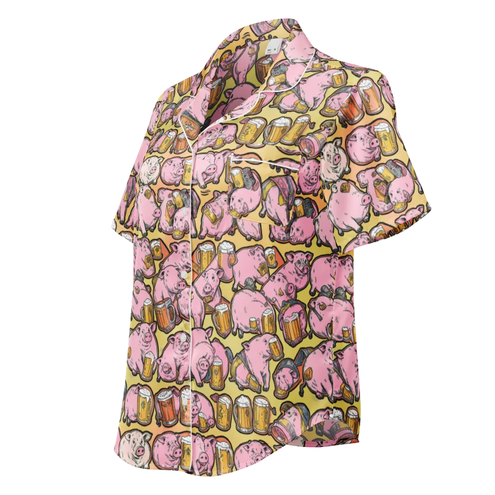 Brew And Oink on Women's Short Sleeve Pajama Top — Left Front