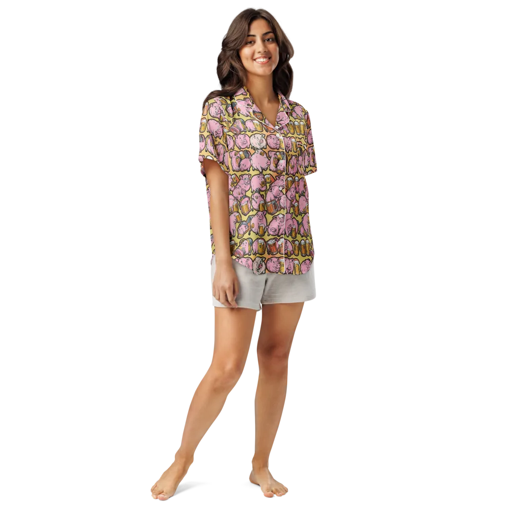 Brew And Oink on Women's Short Sleeve Pajama Top — Front