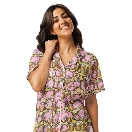 Brew And Oink on a Women's Short Sleeve Pajama Top