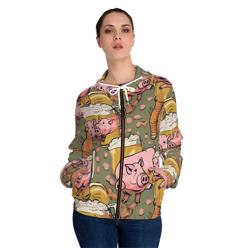 Bacon Brew on Women's Full-Zip Hoodie — Front On Person