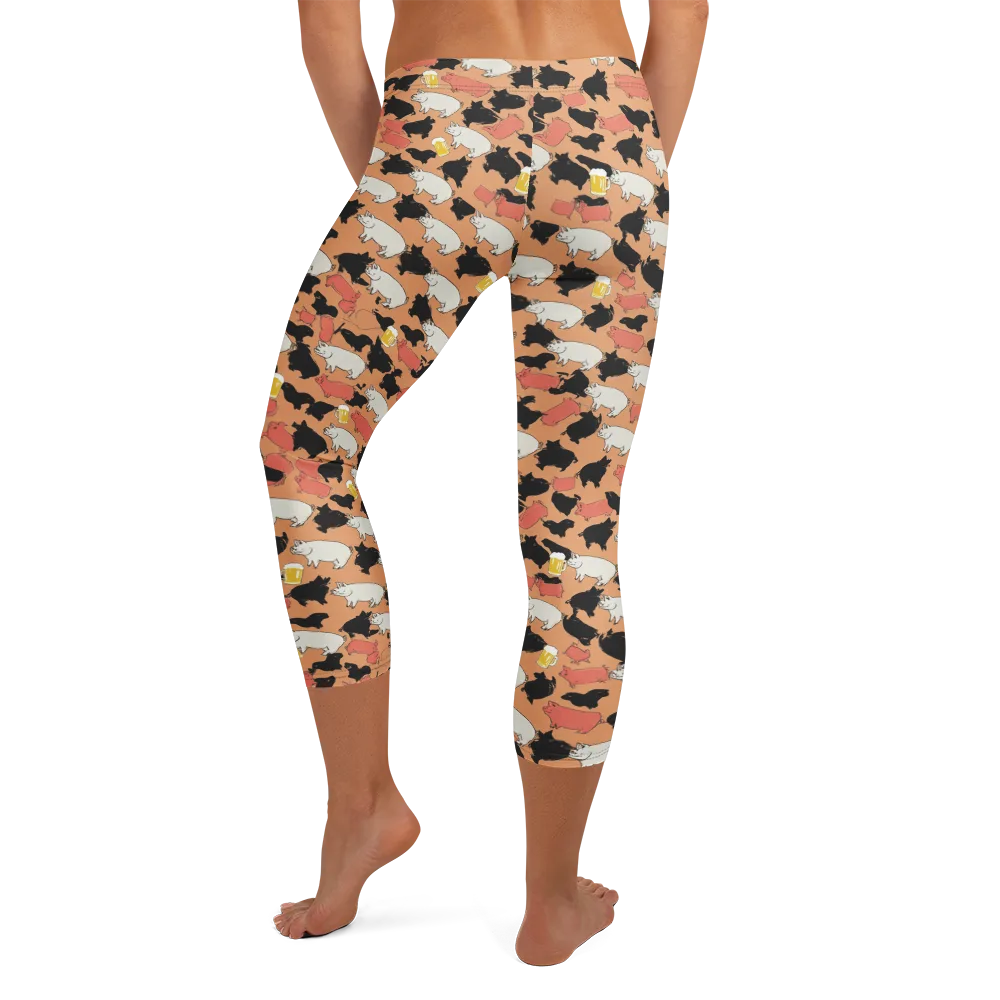 Porcine Party on Capri Leggings — Back