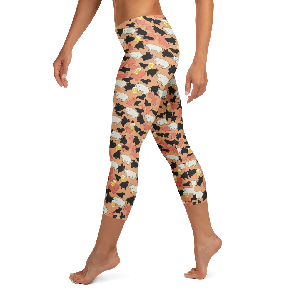 Porcine Party on Capri Leggings — Left