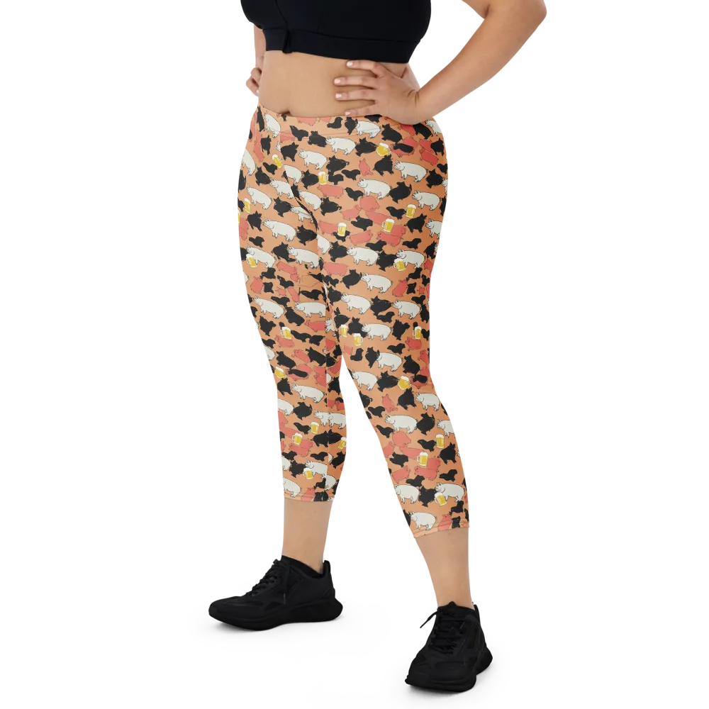 Porcine Party on Capri Leggings — Front