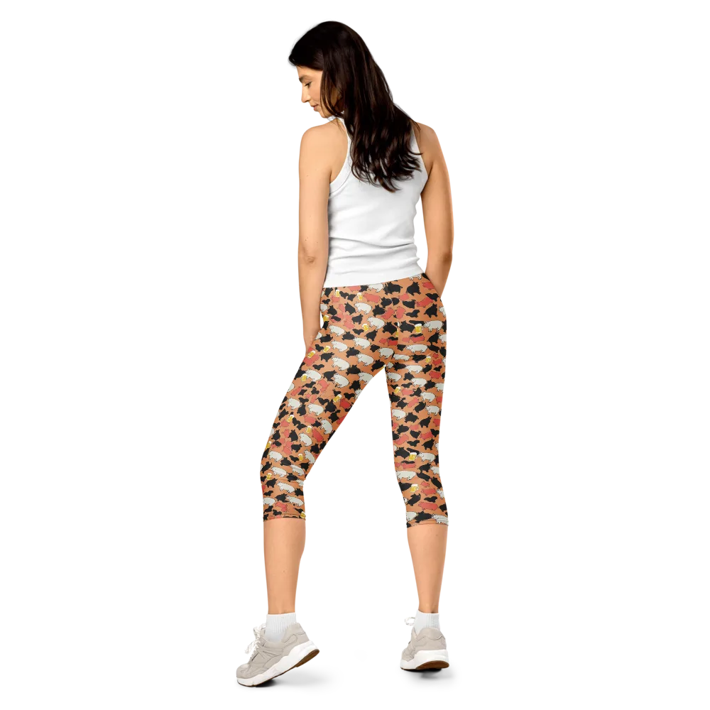 Porcine Party on Capri Leggings — Back