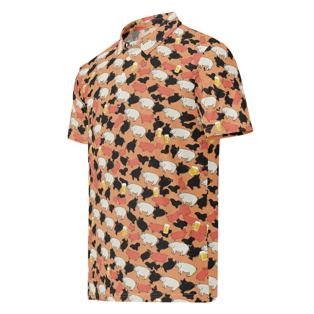 Porcine Party on Men's Slim Fit Polo Shirt — Left Front
