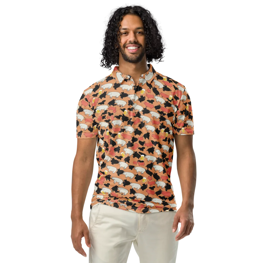 Porcine Party on Men's Slim Fit Polo Shirt — Front
