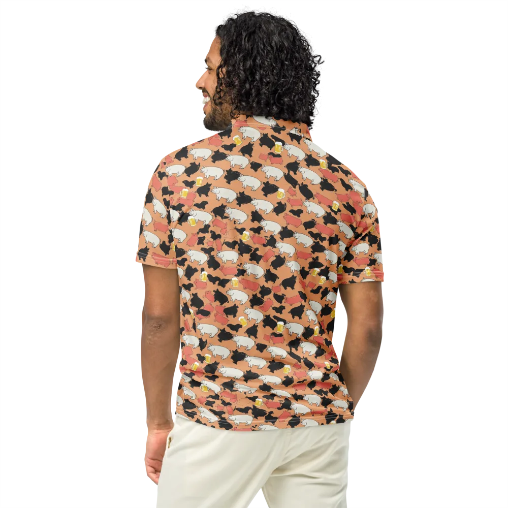 Porcine Party on Men's Slim Fit Polo Shirt — Back