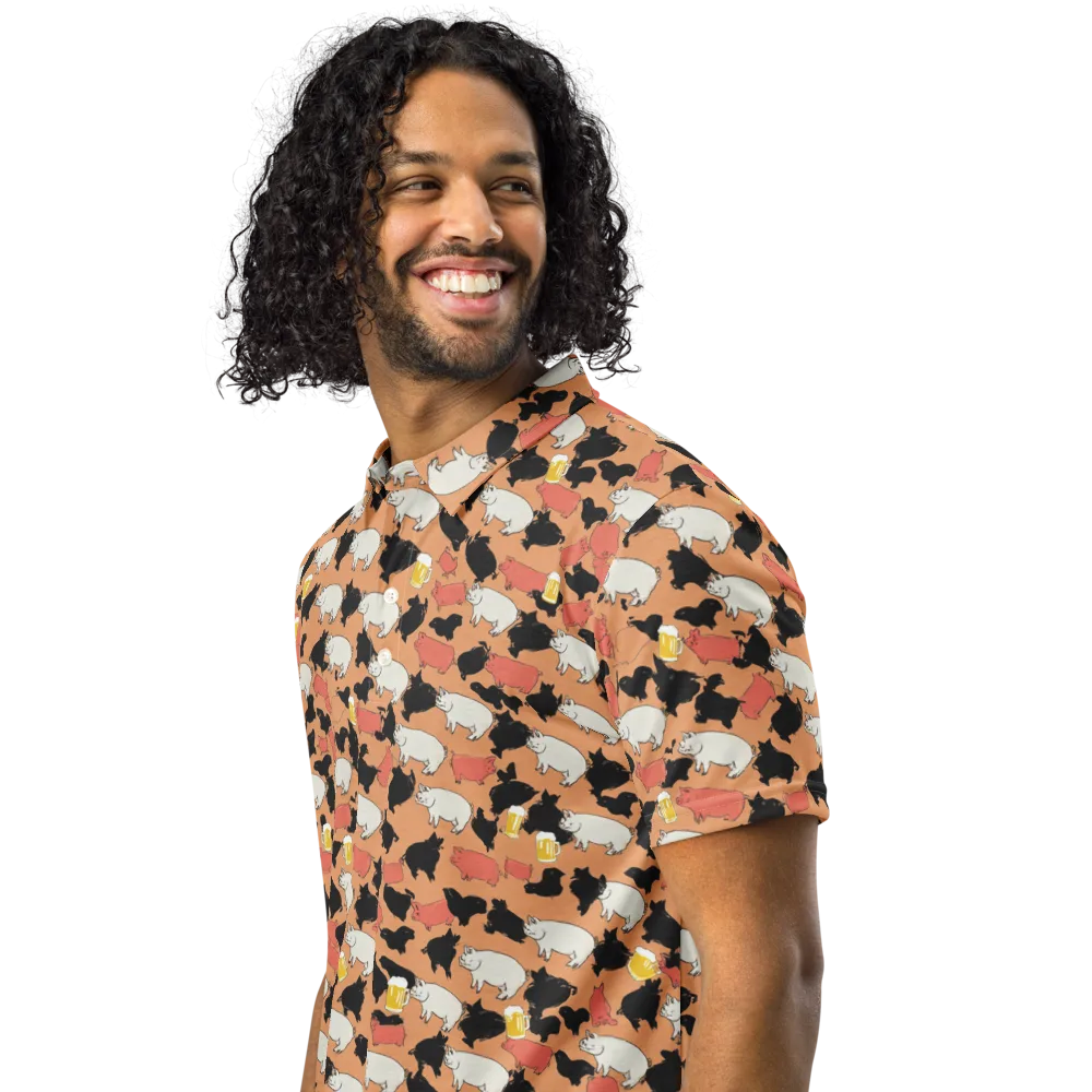 Porcine Party on Men's Slim Fit Polo Shirt — Left Front