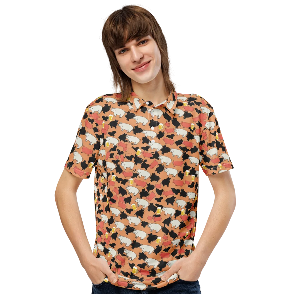 Porcine Party on Men's Slim Fit Polo Shirt — Front