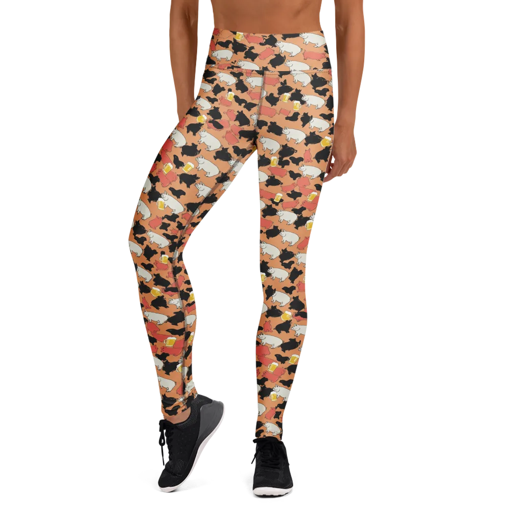 Porcine Party on Yoga Leggings — Front