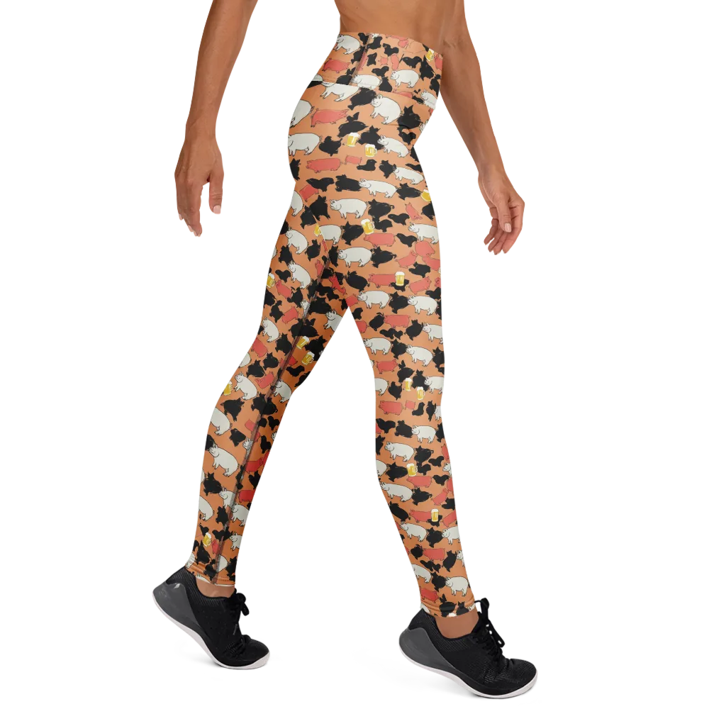 Porcine Party on Yoga Leggings — Right