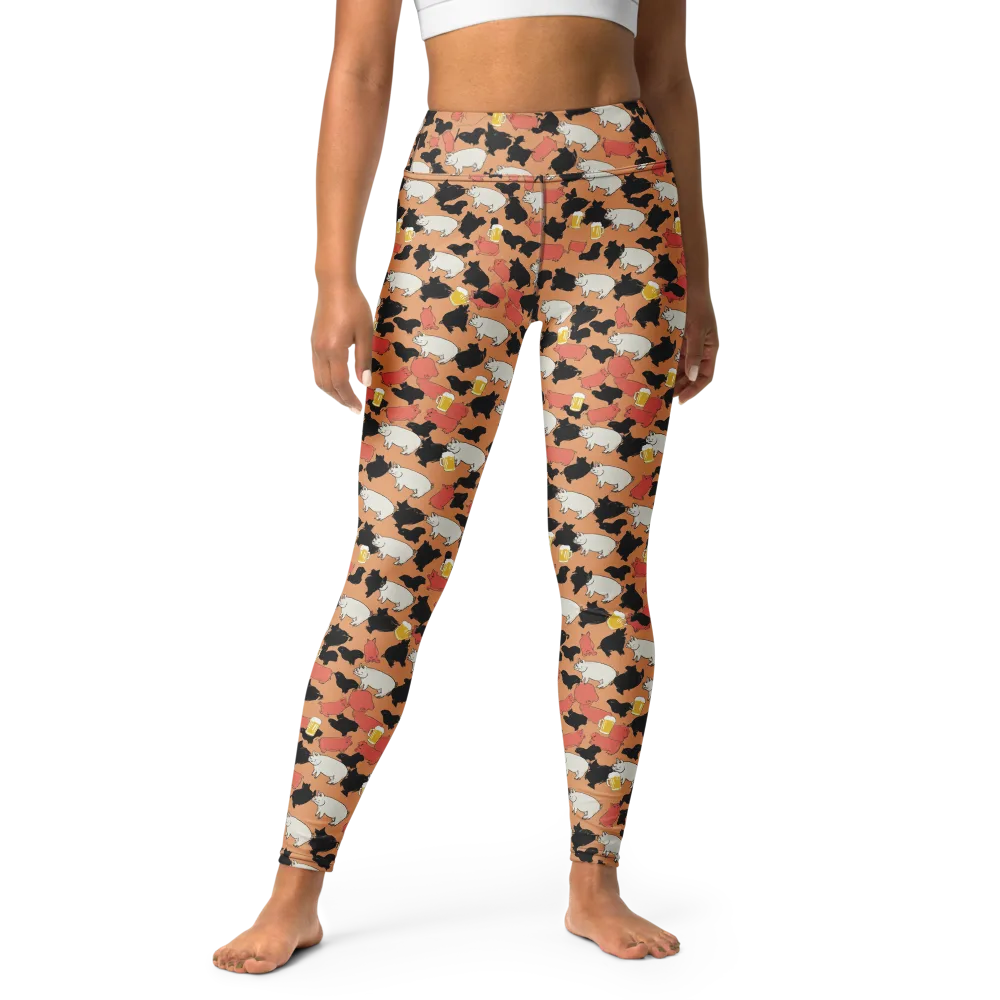 Porcine Party on Yoga Leggings — Front