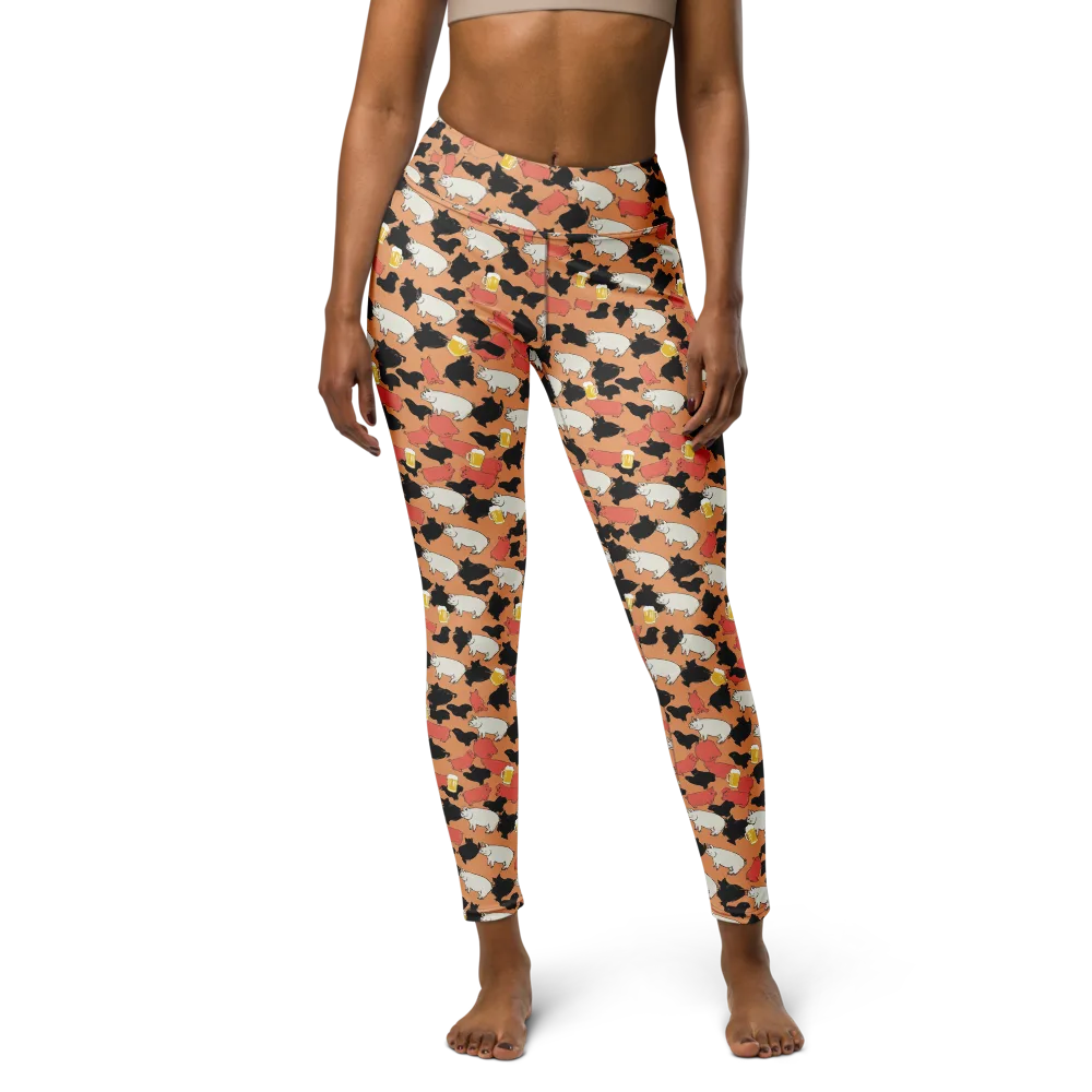Porcine Party on Yoga Leggings — Front