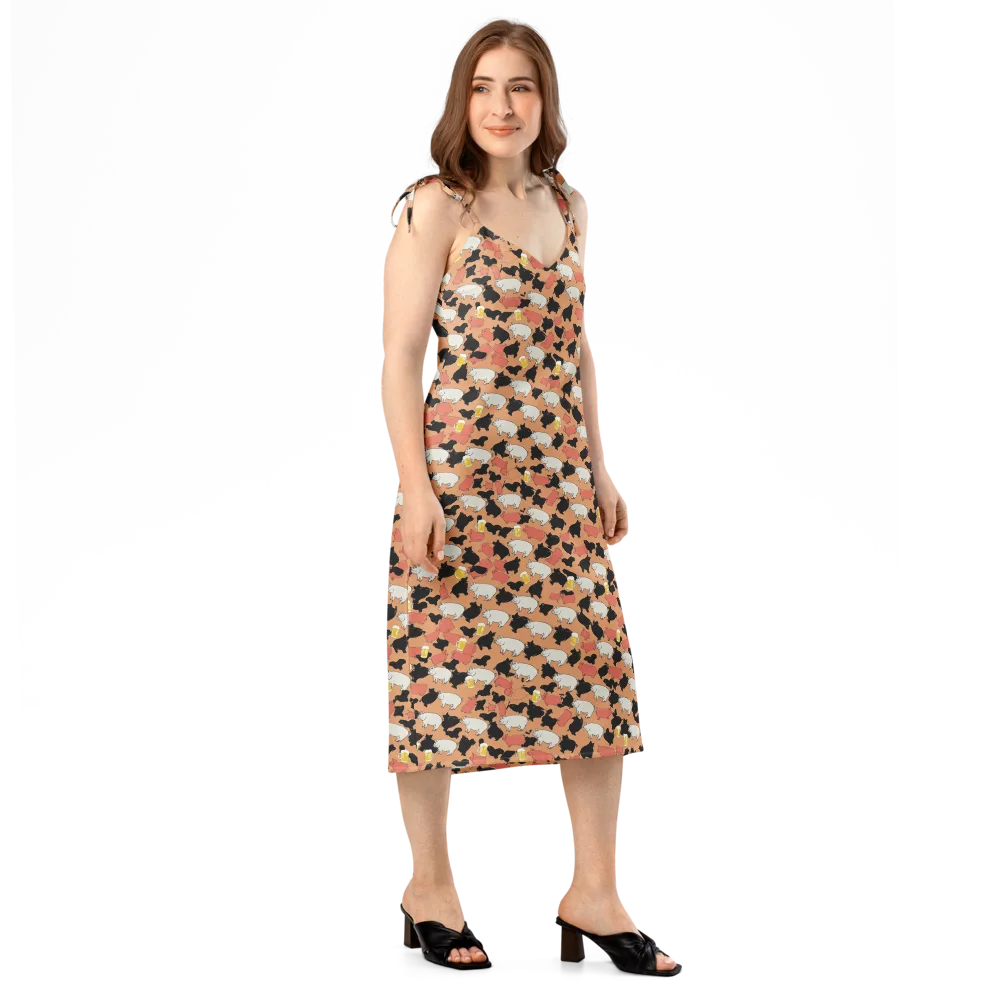 Porcine Party on Slip Dress — Right Front