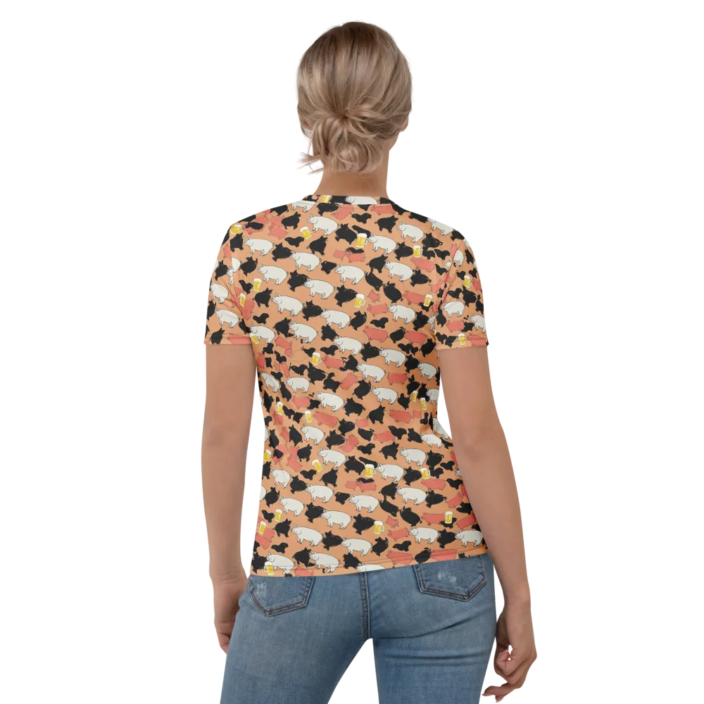 Porcine Party on Women's Crew Neck T-Shirt — Back
