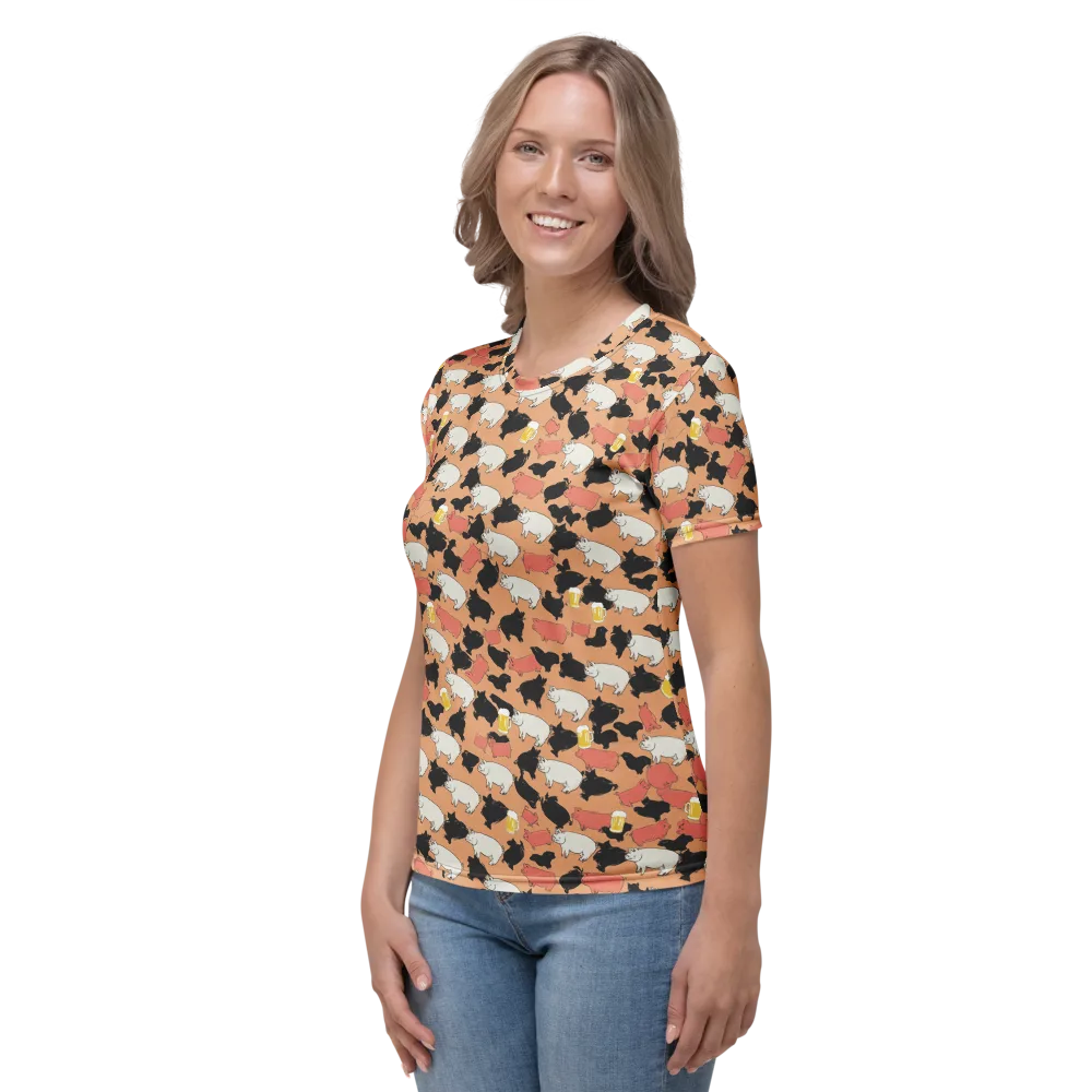 Porcine Party on Women's Crew Neck T-Shirt — Left