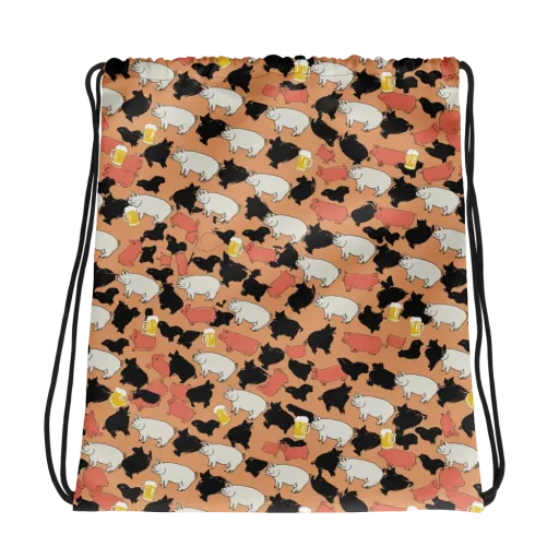 Porcine Party on a Drawstring Bag