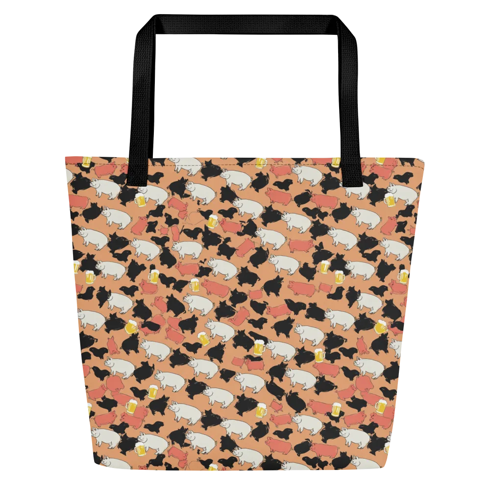 Porcine Party on Large Tote Bag W/ Pocket — Front