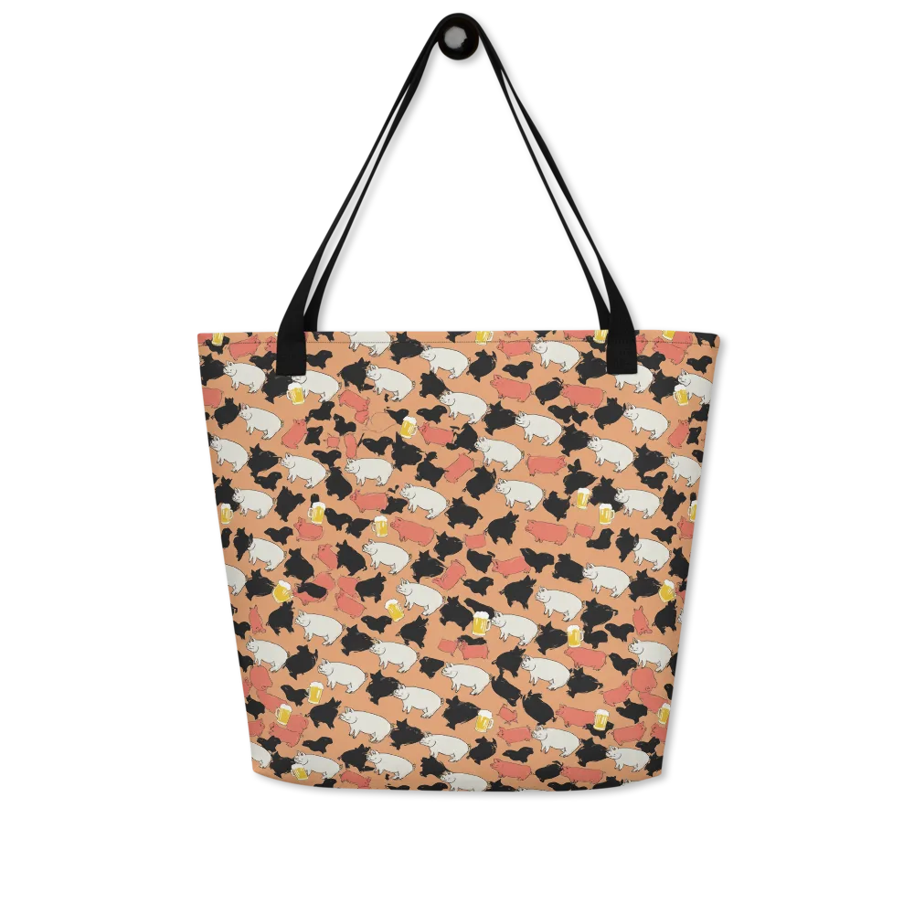 Porcine Party on Large Tote Bag W/ Pocket — Front
