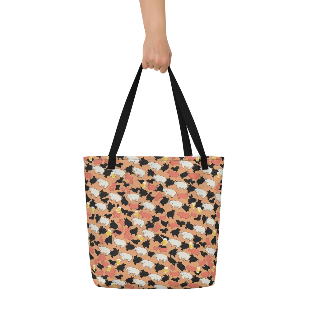Porcine Party on Large Tote Bag W/ Pocket — Front