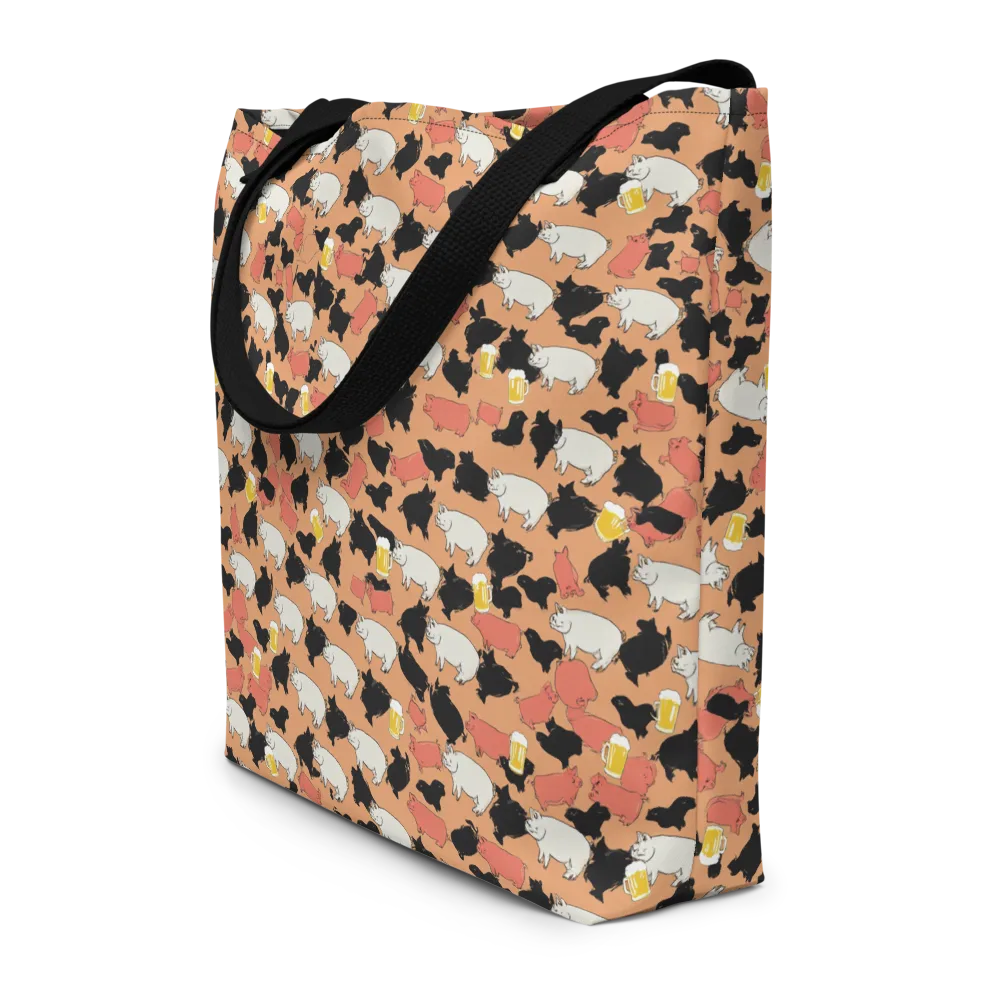 Porcine Party on Large Tote Bag W/ Pocket — Front