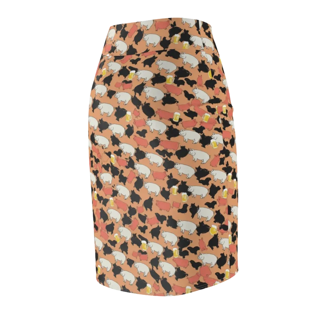Porcine Party on Pencil Skirt — Back Side