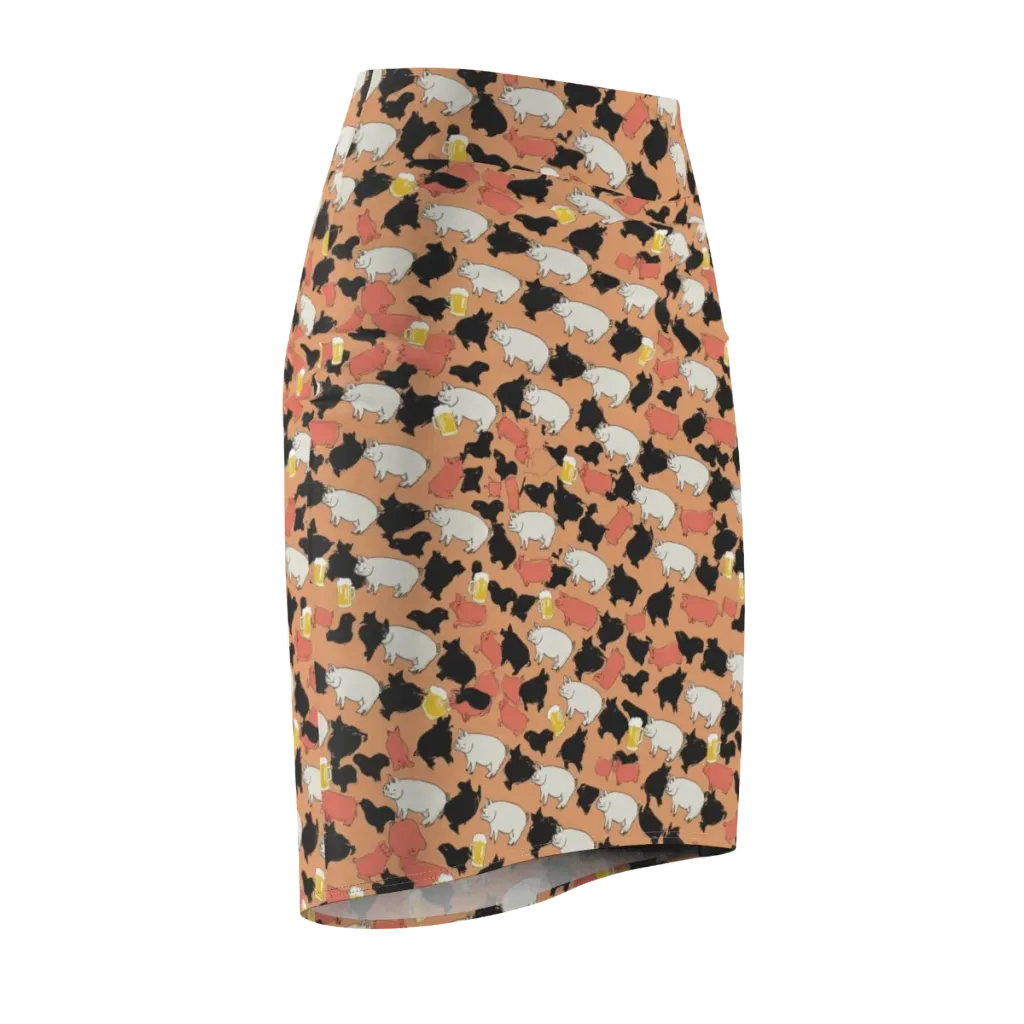 Porcine Party on Pencil Skirt — Front Side