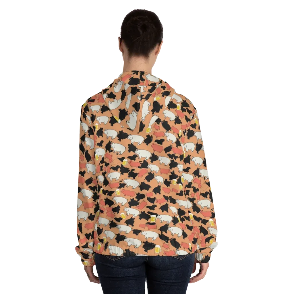 Porcine Party on Women's Full-Zip Hoodie — Back On Person