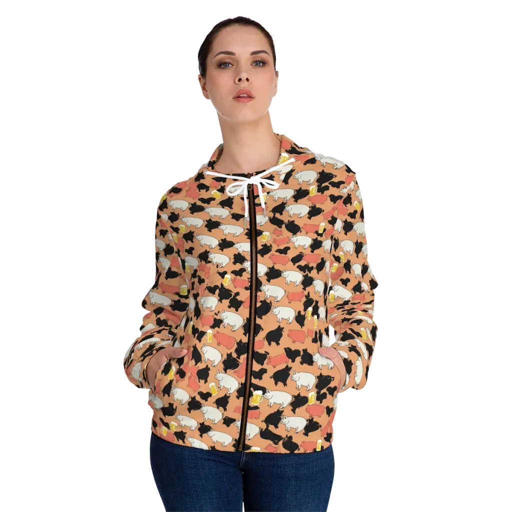 Porcine Party on Women's Full-Zip Hoodie — Front On Person