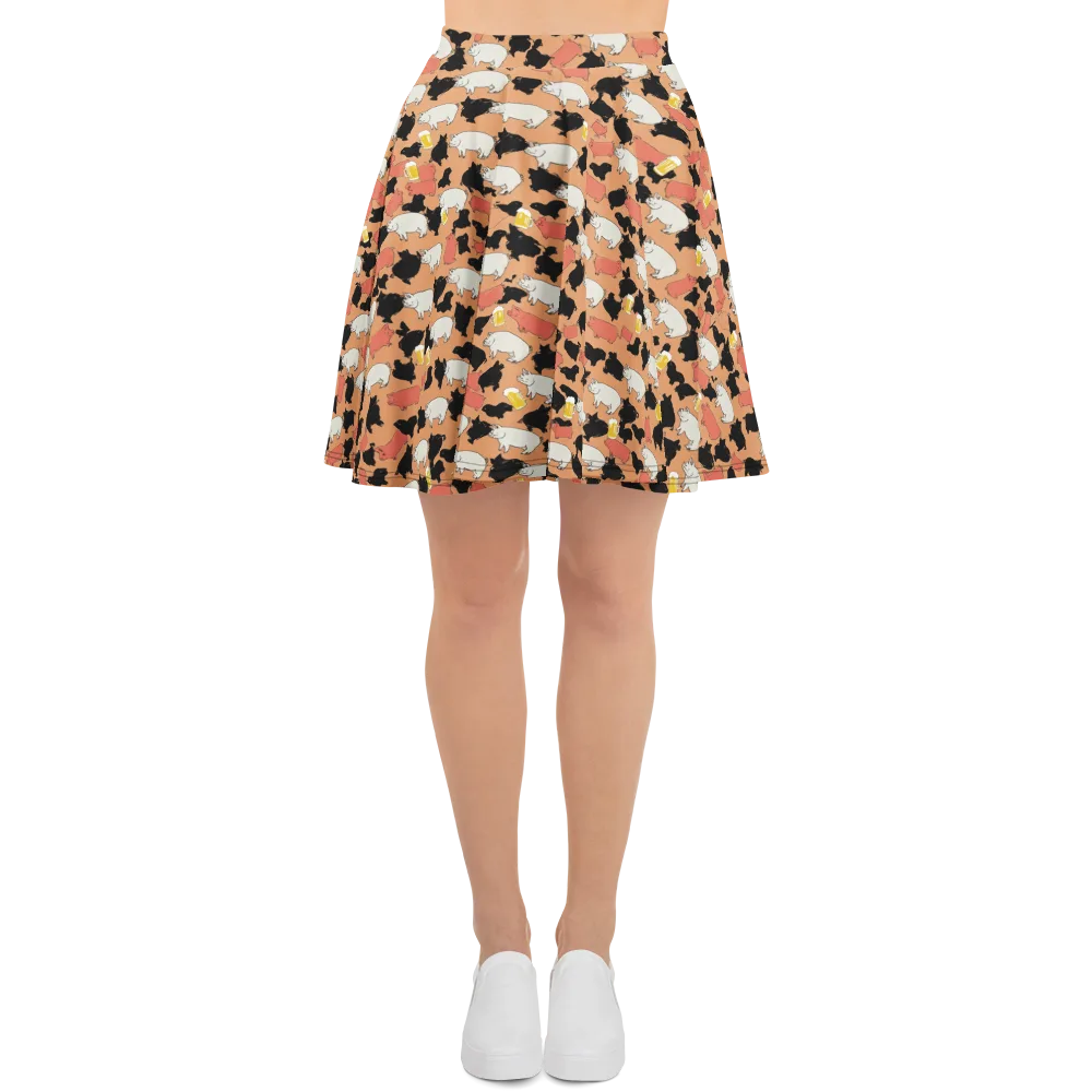 Porcine Party on Skater Skirt — Front