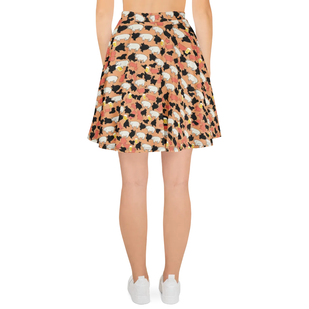 Porcine Party on Skater Skirt — Back