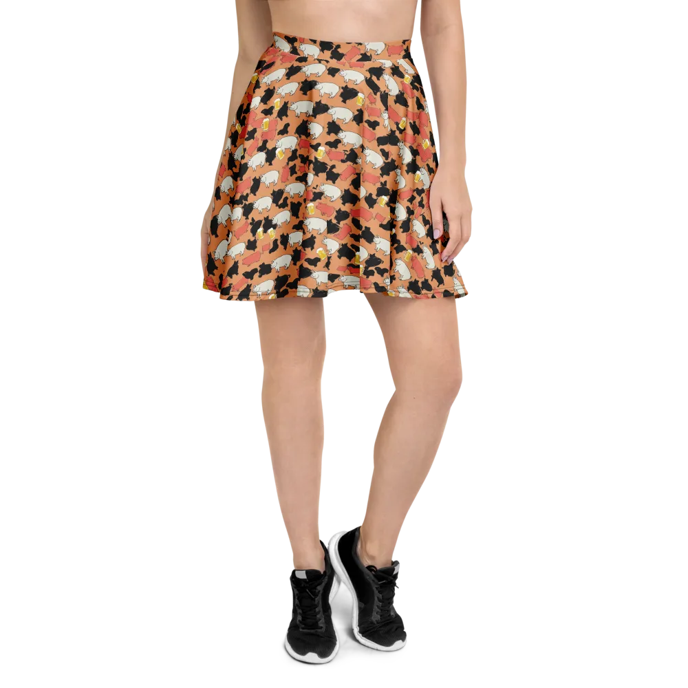 Porcine Party on Skater Skirt — Front