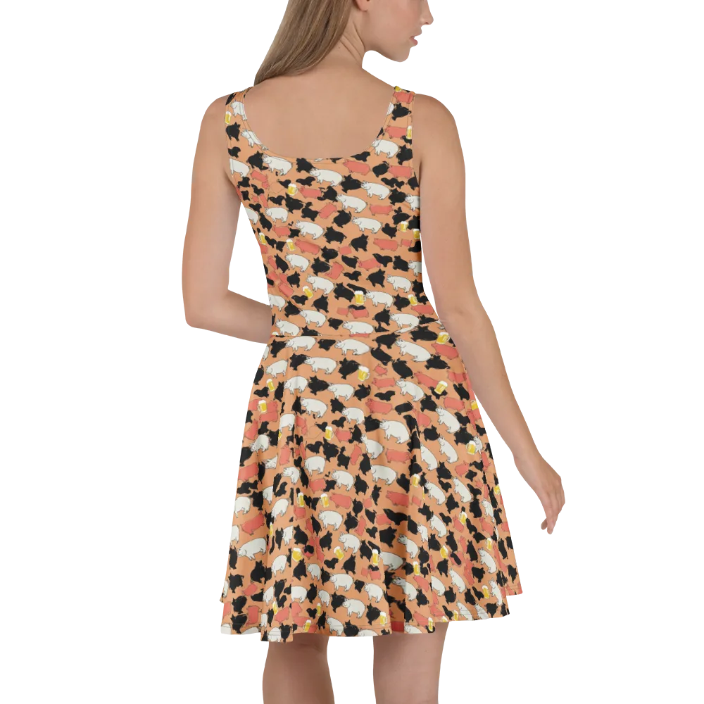 Porcine Party on Skater Dress — Back