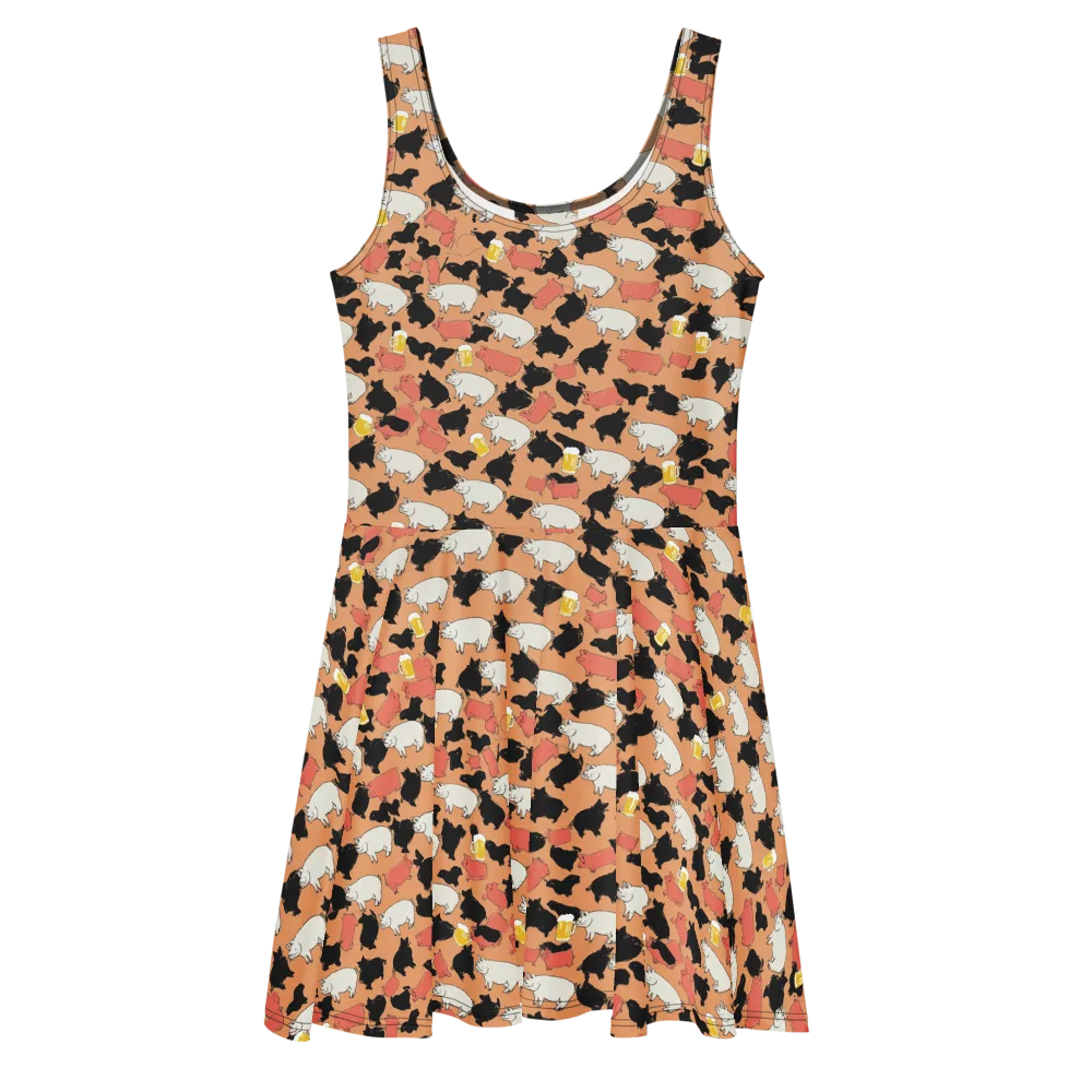 Porcine Party on Skater Dress — Front