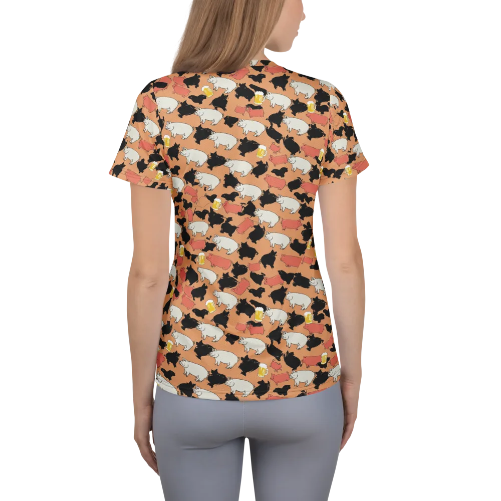 Porcine Party on Women's Athletic T-Shirt — Back